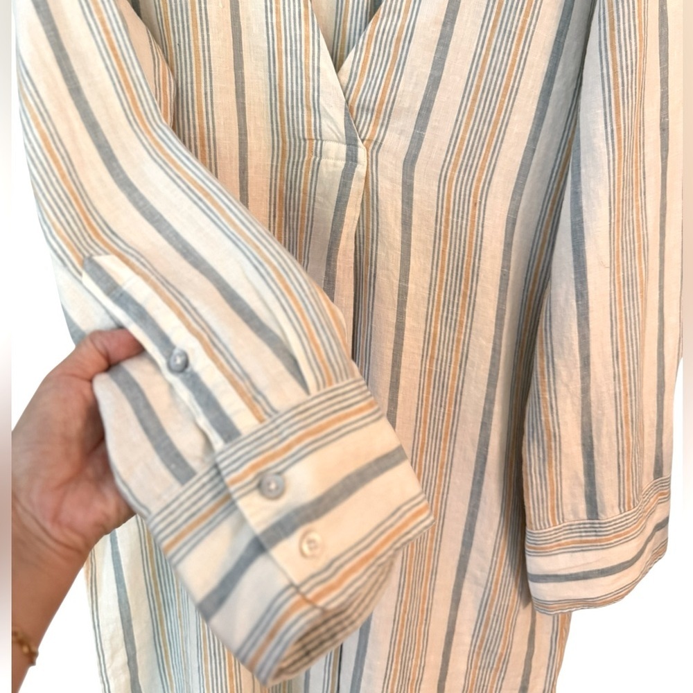 Faherty Beach Days Rialto Tunic Striped Linen Dress Luciano Stripe Size Large - Picture 7 of 11